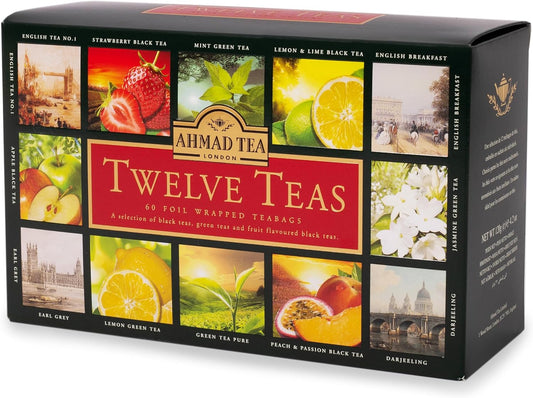 Ahmad Tea London | Twelve Teas Collection of 12 Black, Fruit & Green Teas - 60 Tea Bags