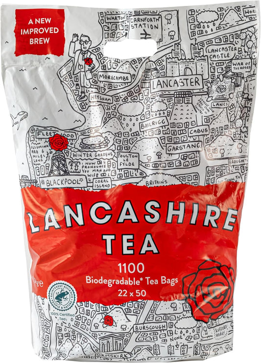 Lancashire Tea | 1,100 Catering Pack of Tea Bags + FREE Border Biscuits & Lancashire Eccles Cakes