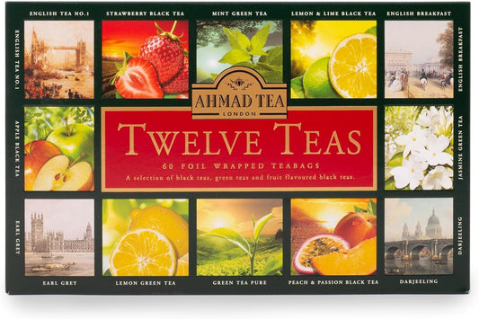 Ahmad Tea London | Twelve Teas Collection of 12 Black, Fruit & Green Teas - 60 Tea Bags