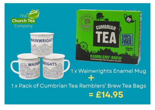 SPECIAL OFFER | 1 x Wainwrights Enamel Mug + 1 x Cumbrian Tea Ramblers' Brew Pack of Tea Bags (80)